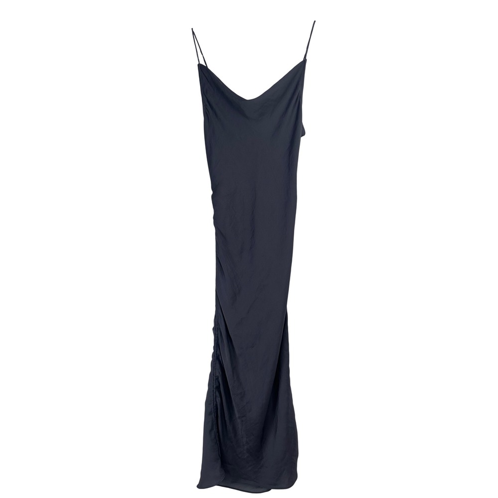 Intimately Free People Cowl Neck Slip Dress Charcoal Grey Ruched Midi XS